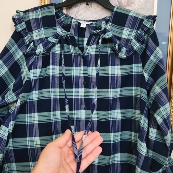 Topshop collared shirt blue plaid Peasant Baloon Sleeve Bohemian 8 Cottagecore - Picture 8 of 13